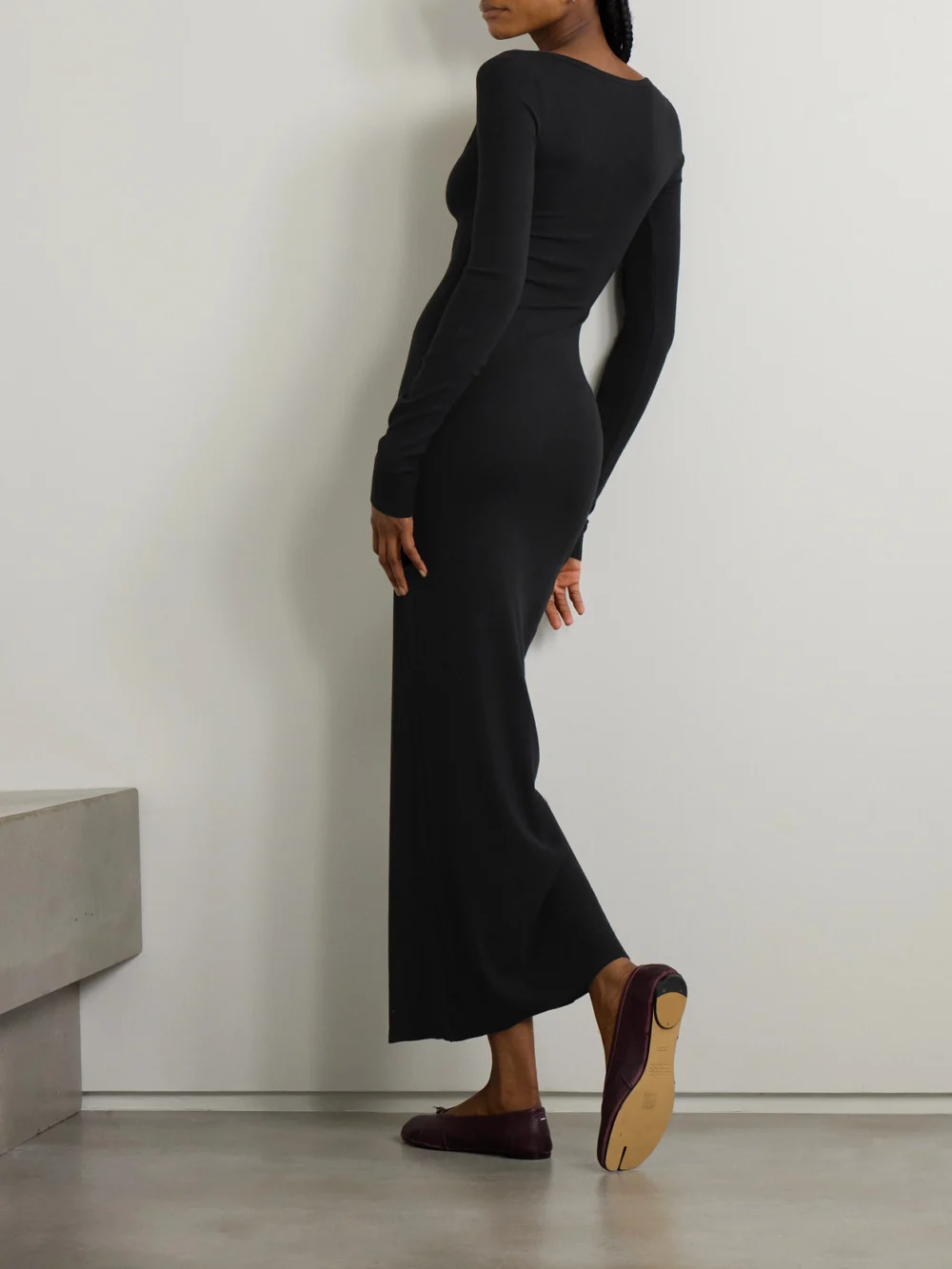 Back view of the Éterne Ribbed Stretch-jersey Maxi Dress