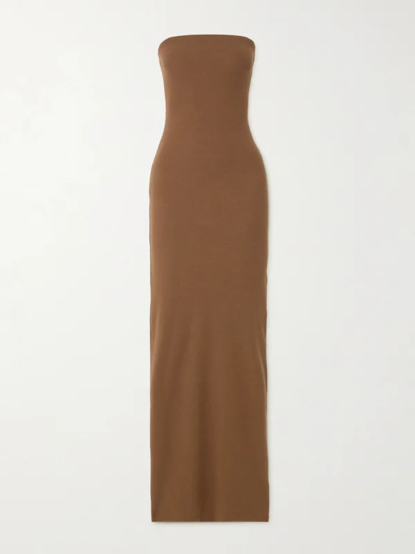 Éterne Strapless Ribbed Stretch-jersey Maxi Dress