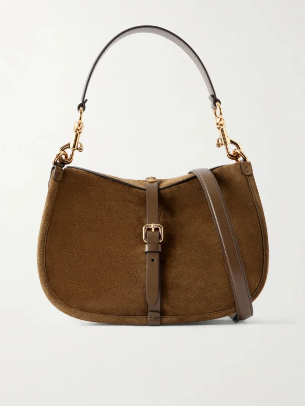 Etro Logo-detailed Leather-trimmed Suede Shoulder Bag