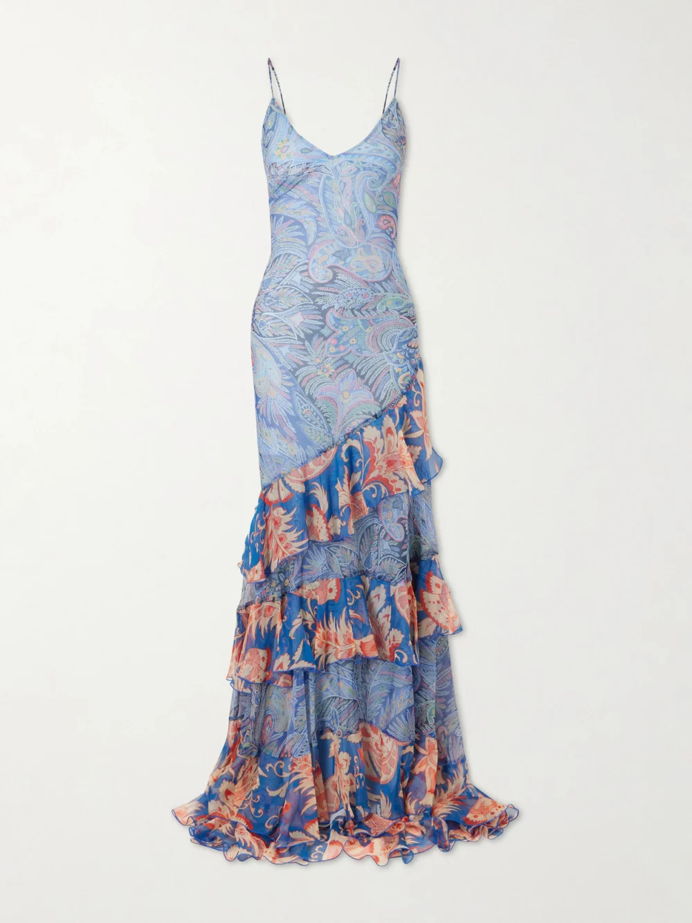 Etro Ruffles Tiered Paisley and Floral-print Silk-chiffon Maxi Dress in blue