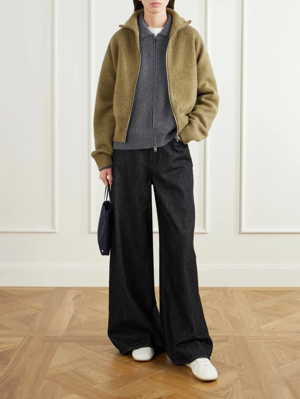 Extreme Cashmere Xtra Cute Cashmere Zipped-up Cardigan, worn by a model