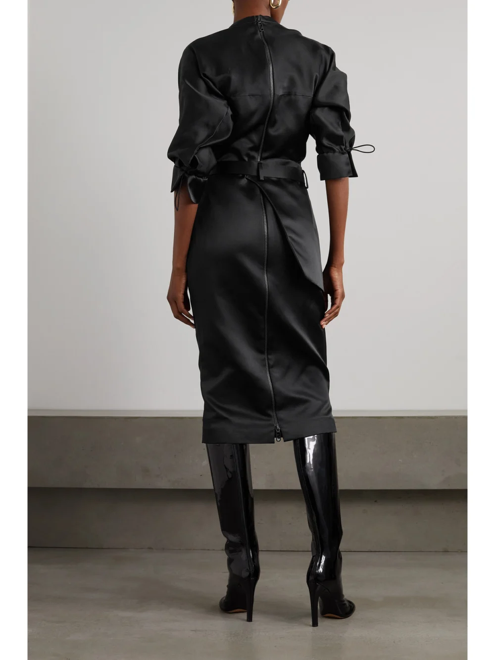 Back view of the Fendi Belted Paneled Silk-satin Midi Dress