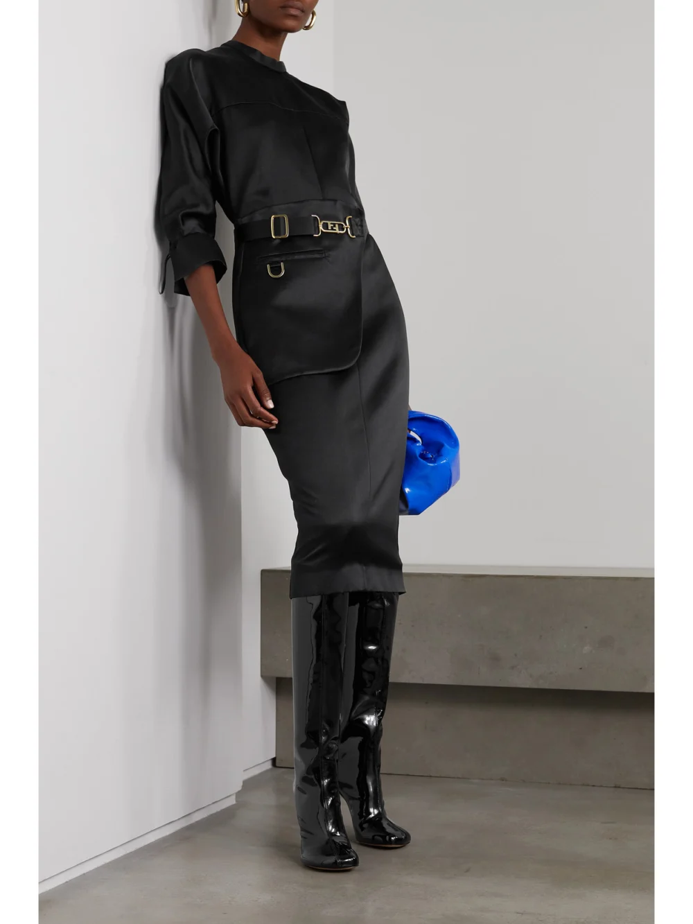 Fendi Belted Paneled Silk-satin Midi Dress, worn by a model