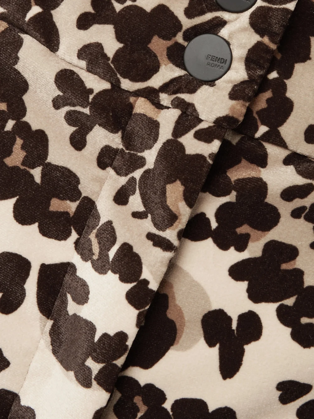 Close-up detail of the Fendi Printed Velvet Bootcut Ski Pants