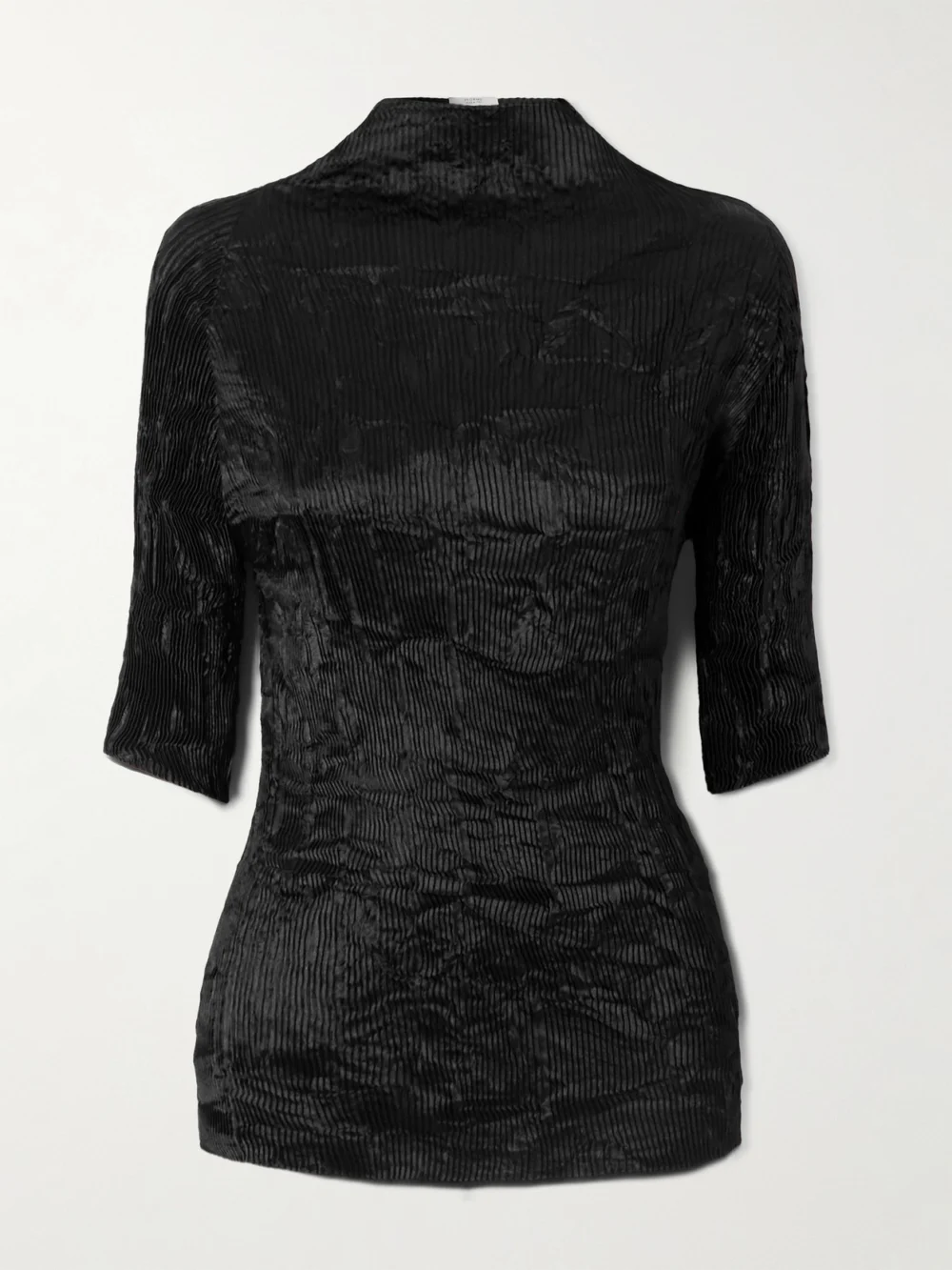 Fforme Dahlia Crinkled Plissé-satin Blouse in black