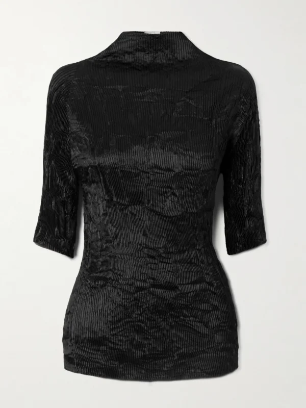 Fforme Dahlia Crinkled Plissé-satin Blouse