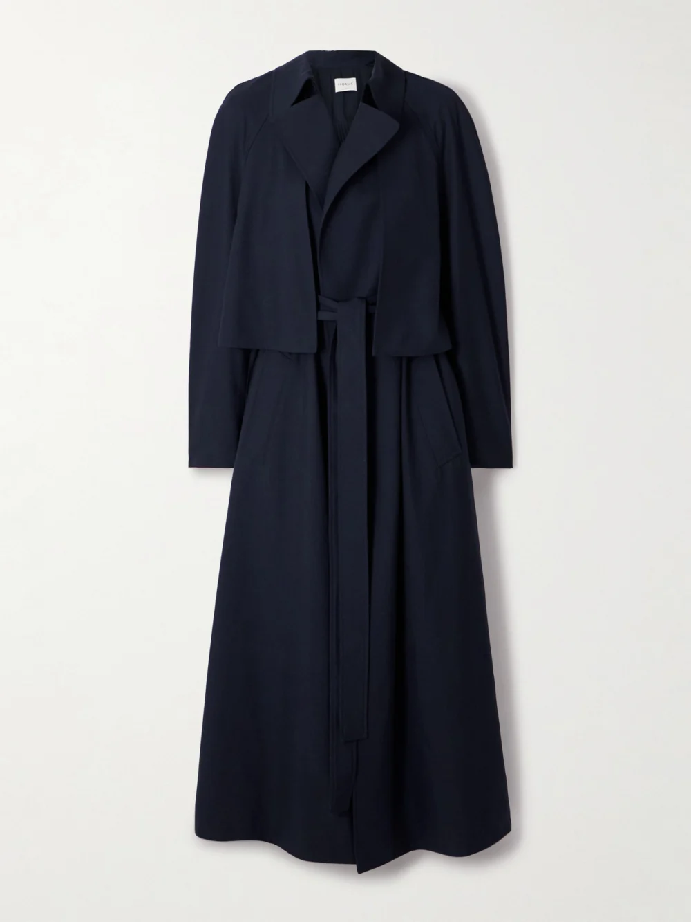 Fforme Lennox Belted Pleated Twill Trench Coat in navy