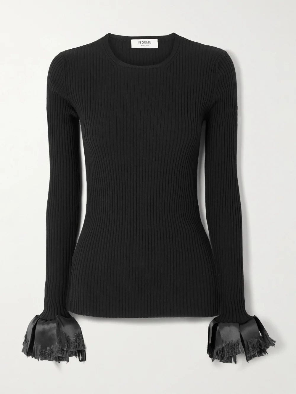 Fforme Nova Satin-trimmed Ribbed Wool-blend Top in black