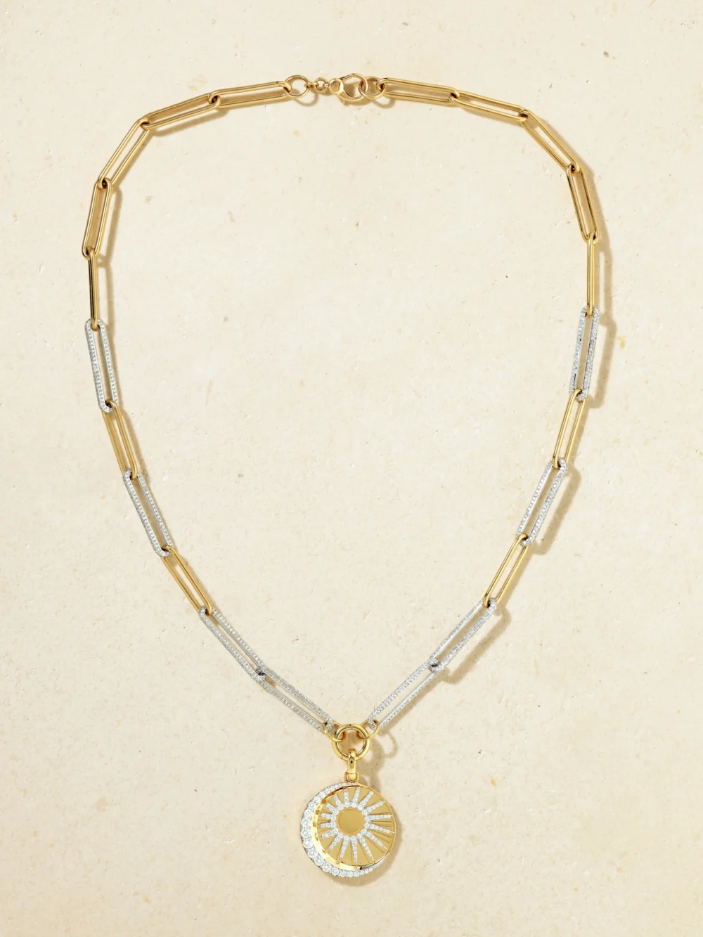 Close-up detail of the FoundRae Balance 18-karat Yellow and White Gold Diamond Necklace