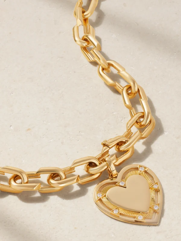 FoundRae Heart Token Love Medium 18-karat Gold Diamond Necklace