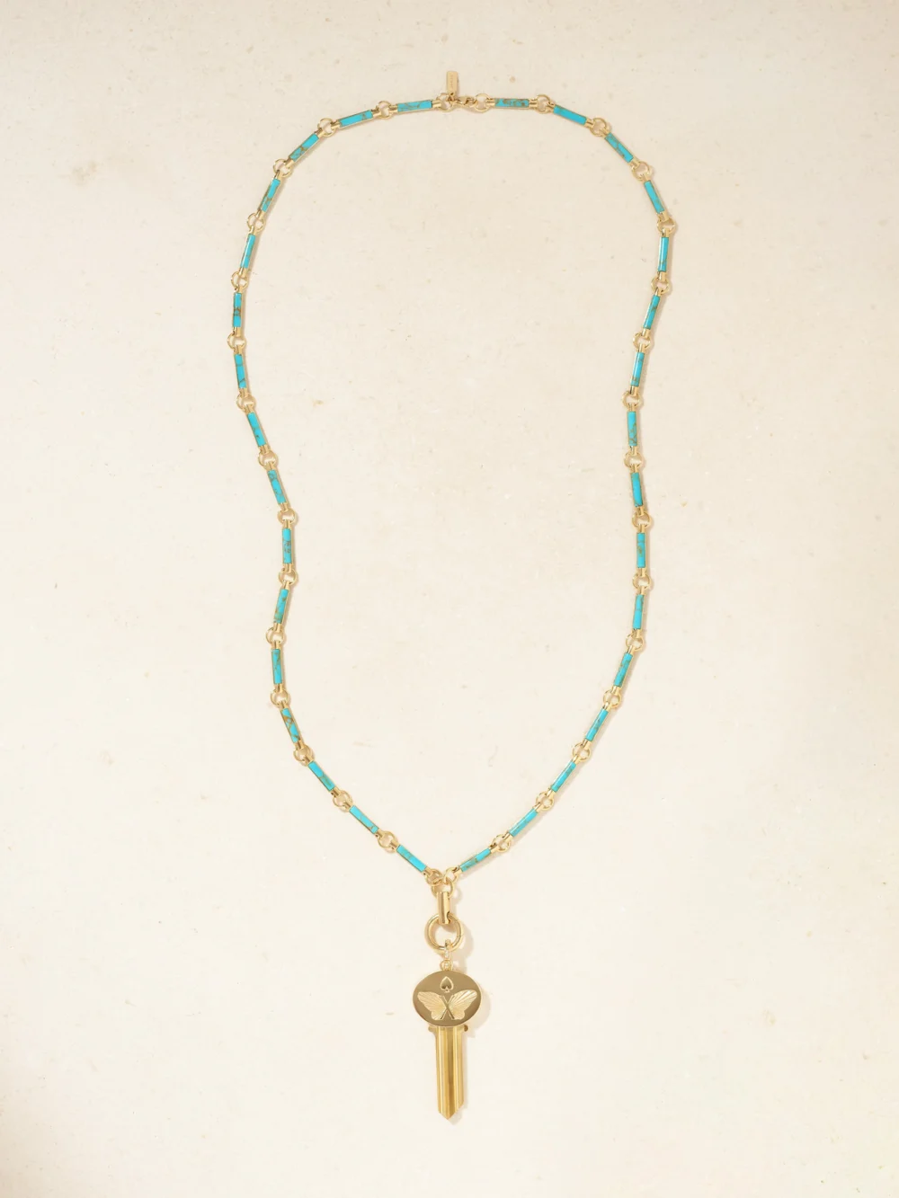 Close-up detail of the FoundRae Reverie 18-karat Gold, Turquoise and Diamond Necklace