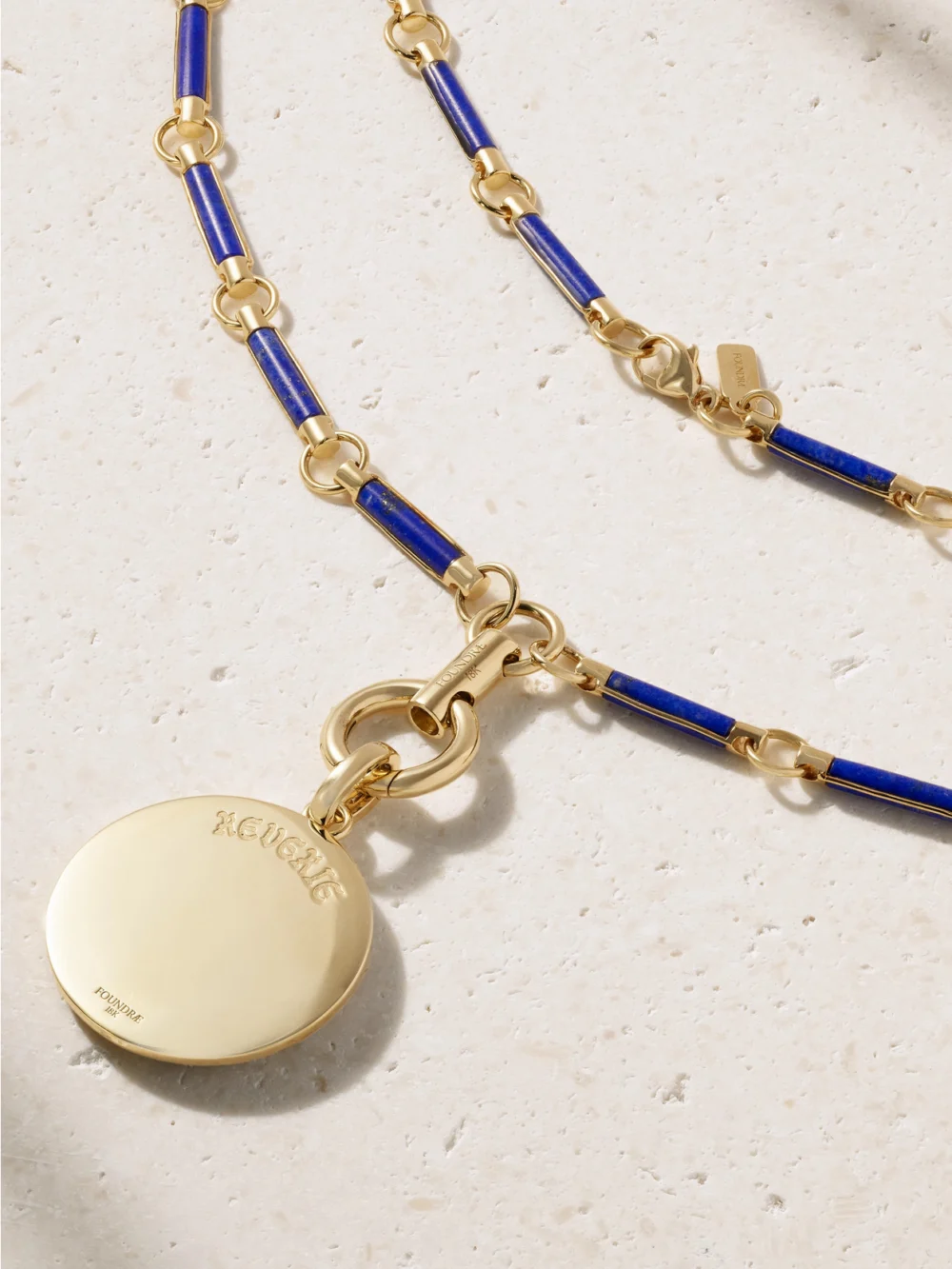 Back view of the FoundRae Reverie Element 18-karat Gold, Lapis Lazuli, Diamond and Enamel Necklace