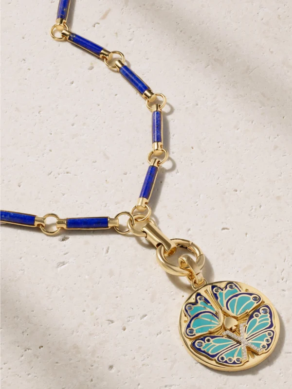 FoundRae Reverie Element 18-karat Gold, Lapis Lazuli, Diamond and Enamel Necklace