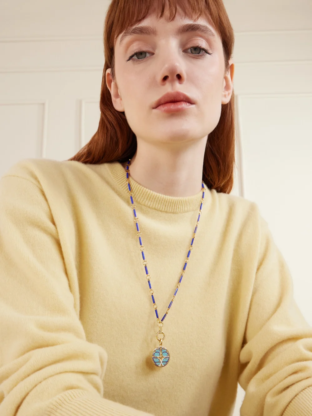 FoundRae Reverie Element 18-karat Gold, Lapis Lazuli, Diamond and Enamel Necklace, styled view