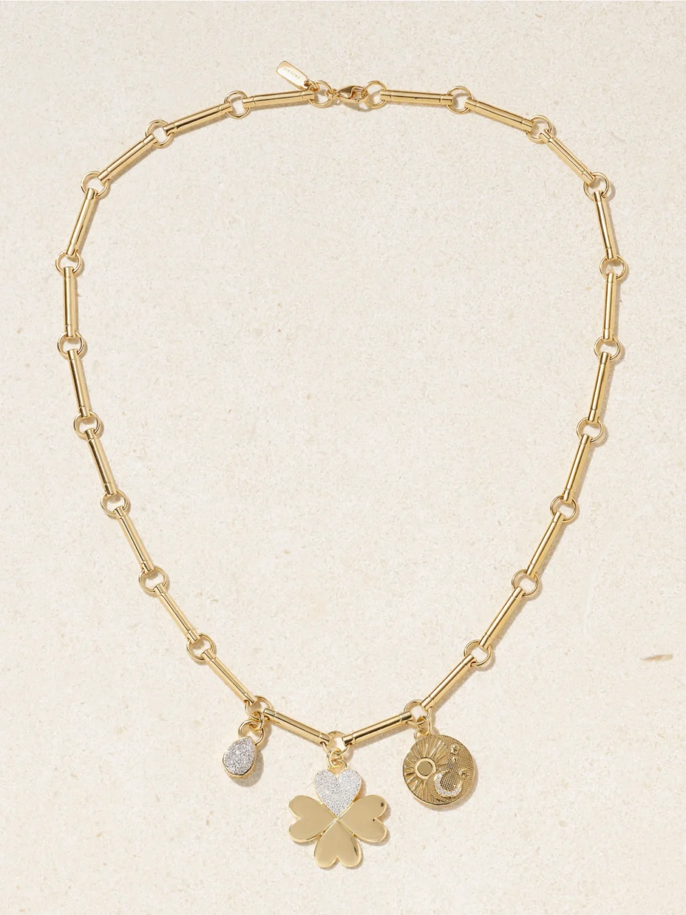 Close-up detail of the FoundRae True Love & Balance 18-karat Gold Diamond Necklace