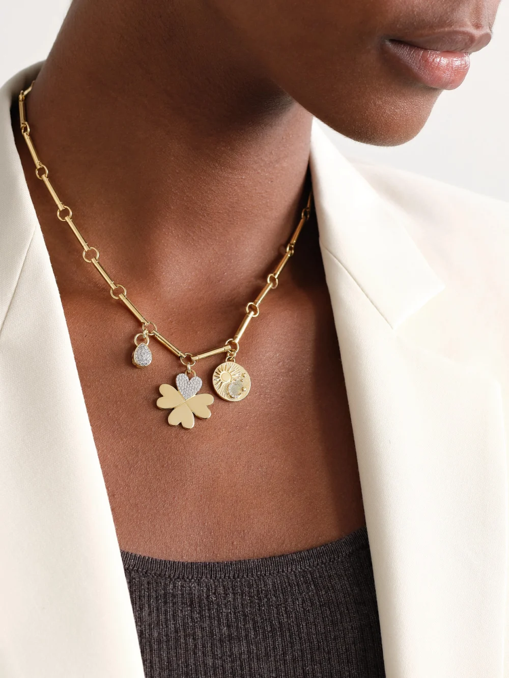 FoundRae True Love & Balance 18-karat Gold Diamond Necklace, styled view