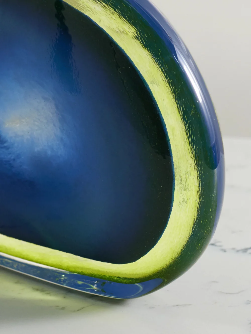 Close-up detail of the Fourth Street Puddle Glass Sculpture