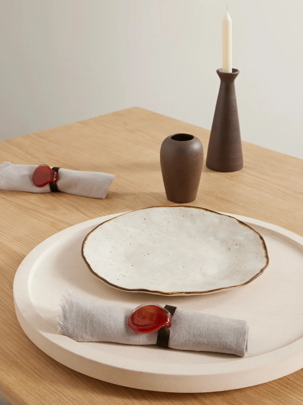 Fourth Street Set of Four Leather and Glass Napkin Rings, styled view