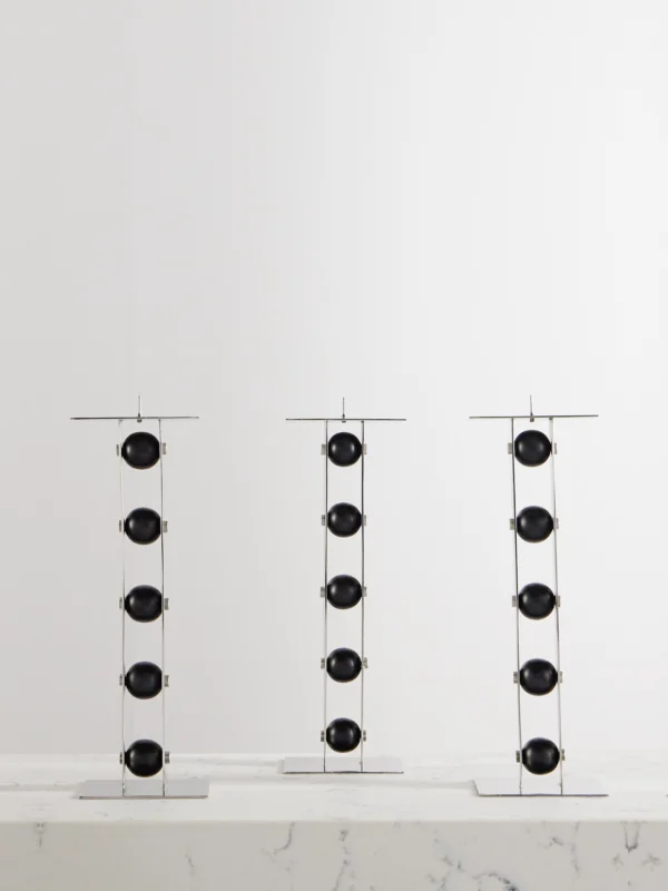 Fourth Street Set of Three Iron and Steel Candlesticks