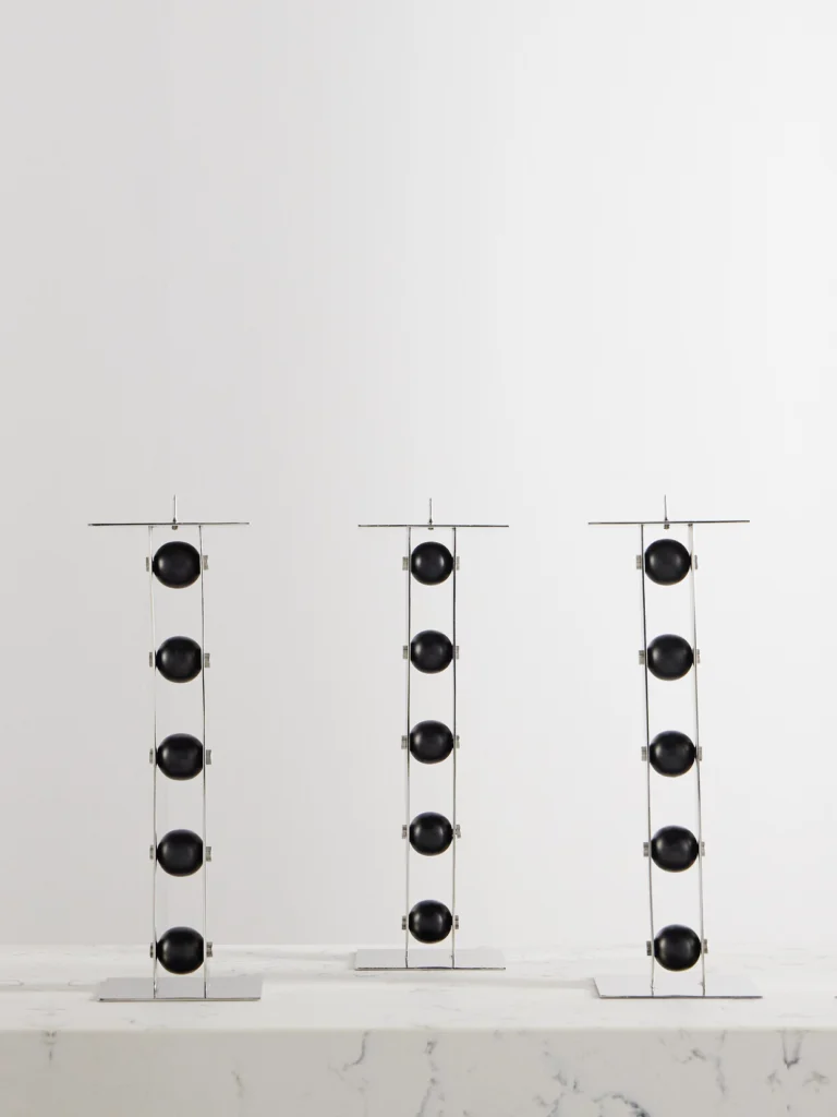 Fourth Street Set of Three Iron and Steel Candlesticks