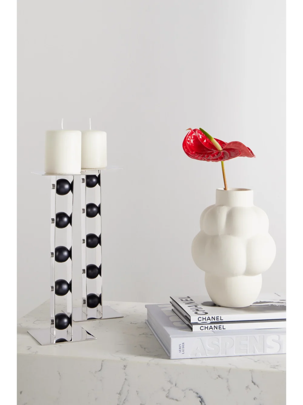 Fourth Street Set of Three Iron and Steel Candlesticks, styled view