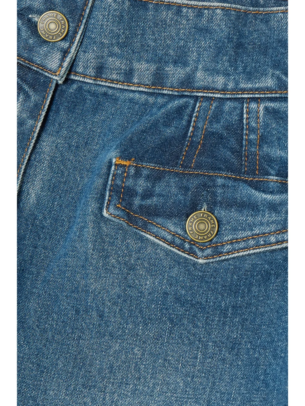 Close-up detail of the Frame Denim Midi Skirt