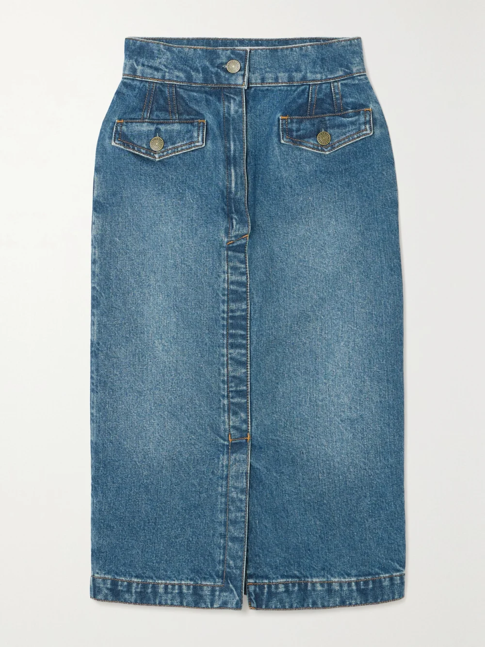 Frame Denim Midi Skirt in mid denim