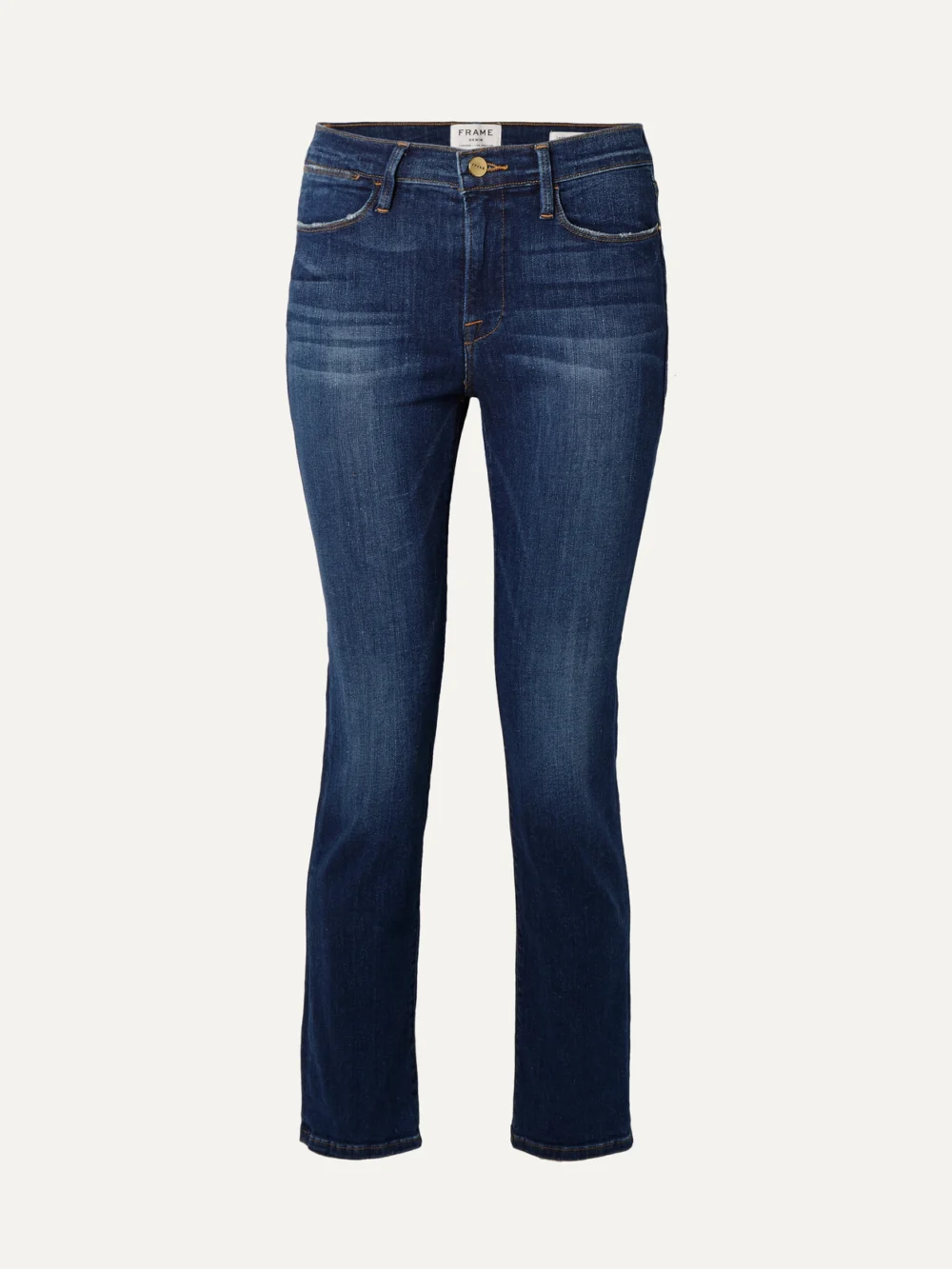 Frame Le High Straight Cropped Jeans in mid denim