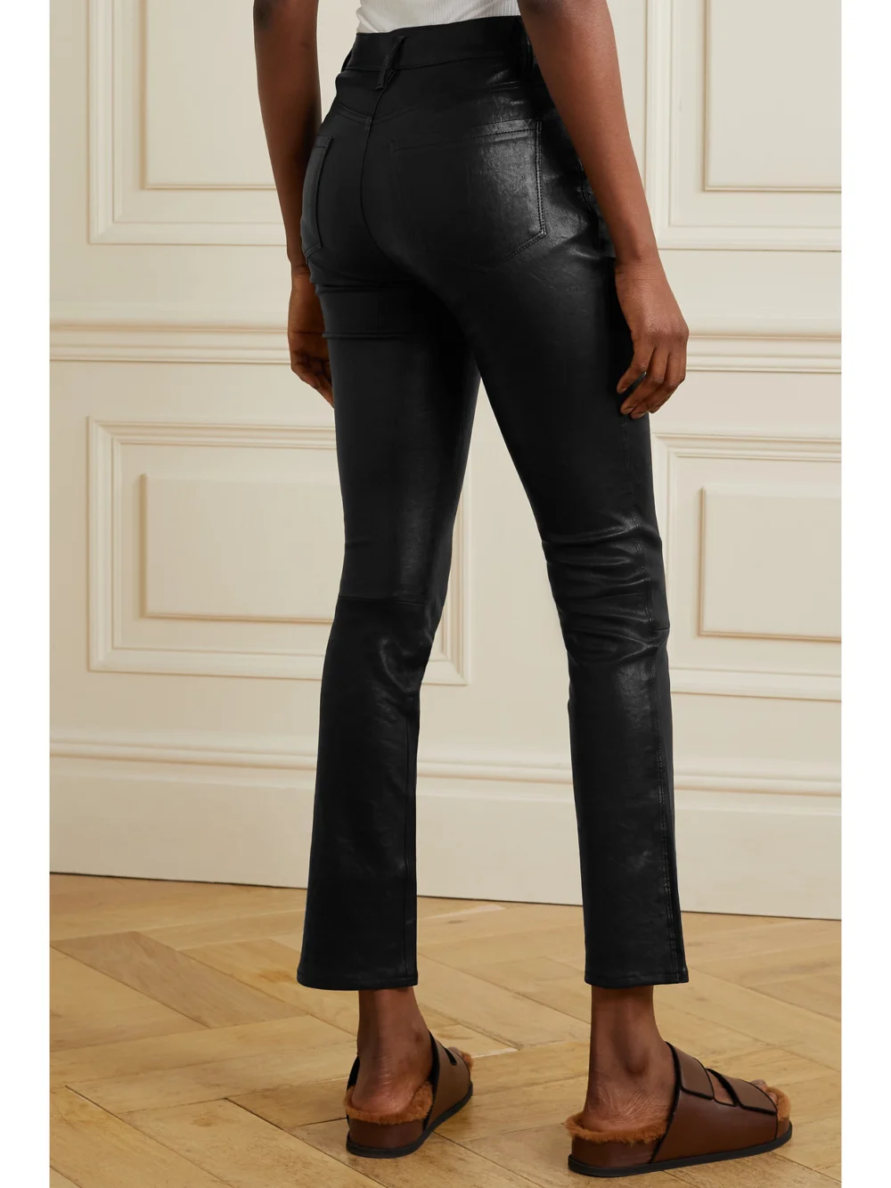 Back view of the Frame Le Sylvie High-rise Slim-leg Leather Pants