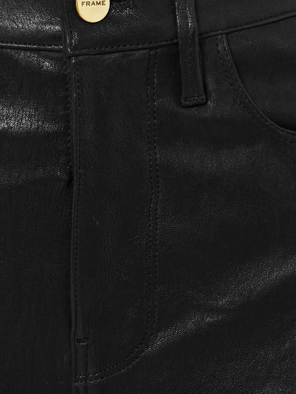 Close-up detail of the Frame Le Sylvie High-rise Slim-leg Leather Pants