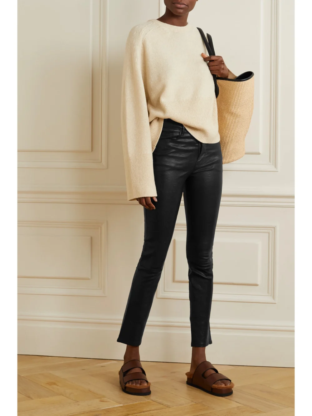 Frame Le Sylvie High-rise Slim-leg Leather Pants, worn by a model