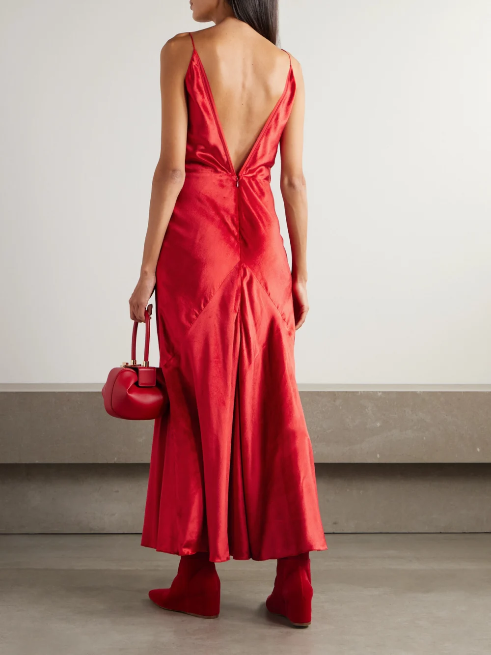 Back view of the Gabriela Hearst Brigita Paneled Silk-velvet Maxi Dress