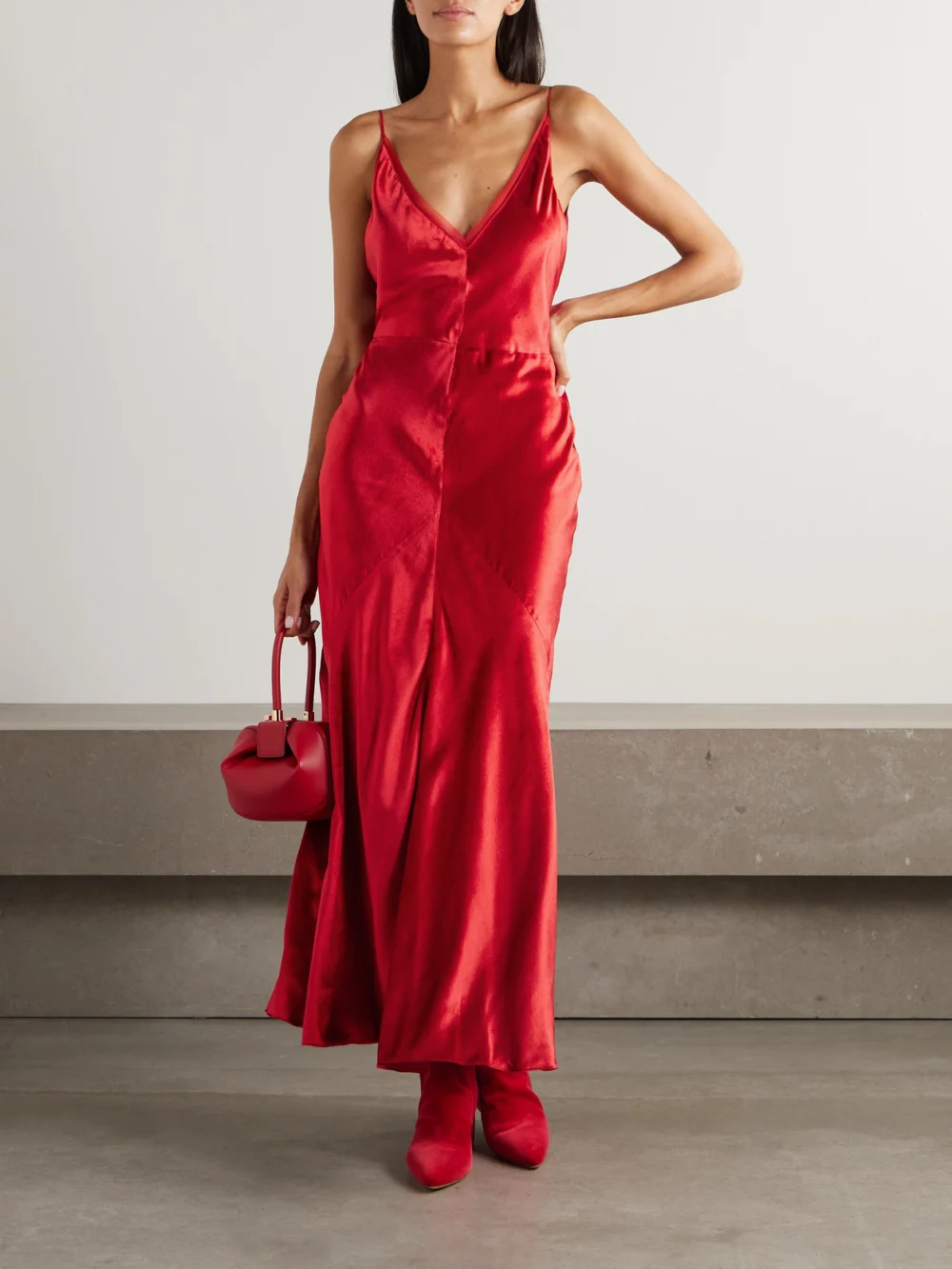 Gabriela Hearst Brigita Paneled Silk-velvet Maxi Dress, worn by a model