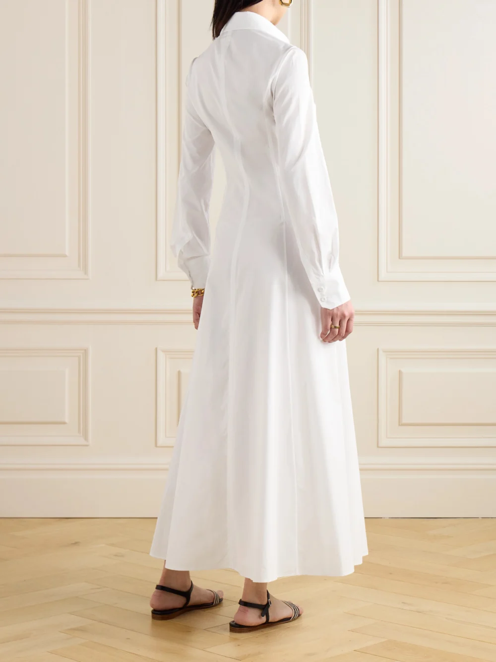 Back view of the Gabriela Hearst Eugene Pleated Cotton-poplin Maxi Shirt Dress