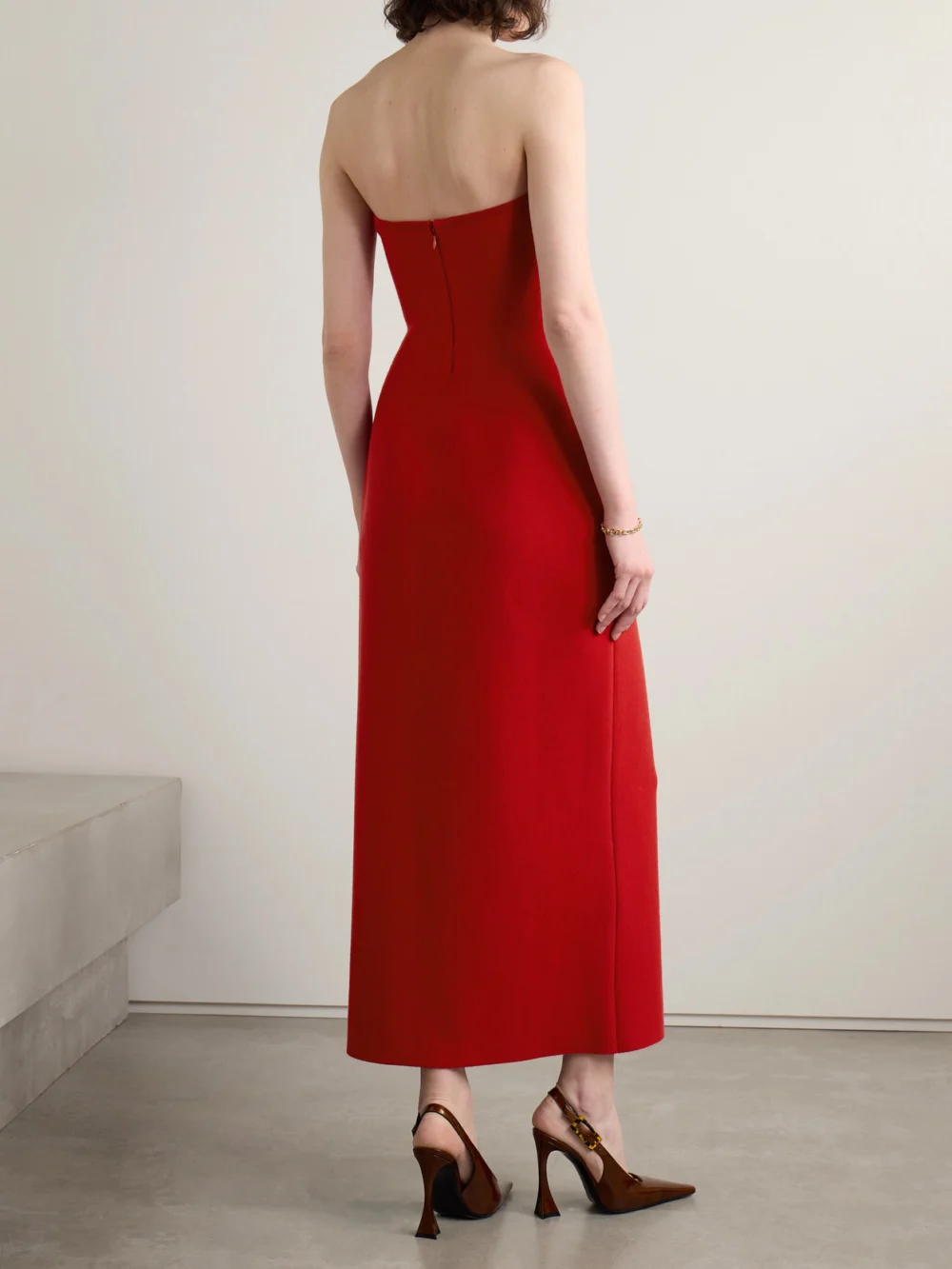 Back view of the Gabriela Hearst Immanuel Strapless Wool Maxi Dress