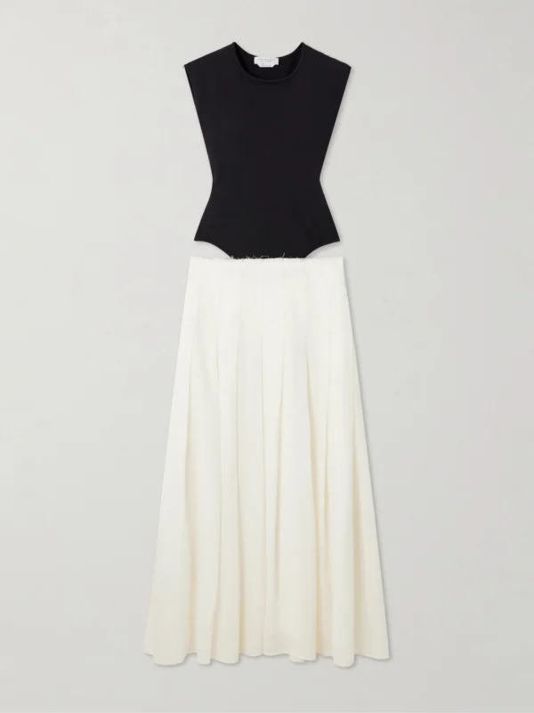 Gabriela Hearst Mina Two-tone Cutout Wool and Cashmere-blend and Pleated Wool Maxi Dress