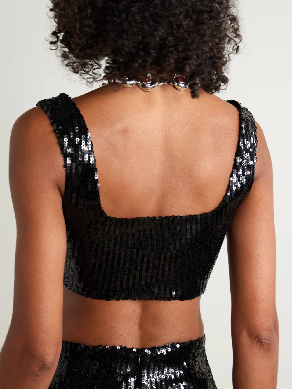 Back view of the Galvan Beating Heart Cropped Sequined Tulle Top