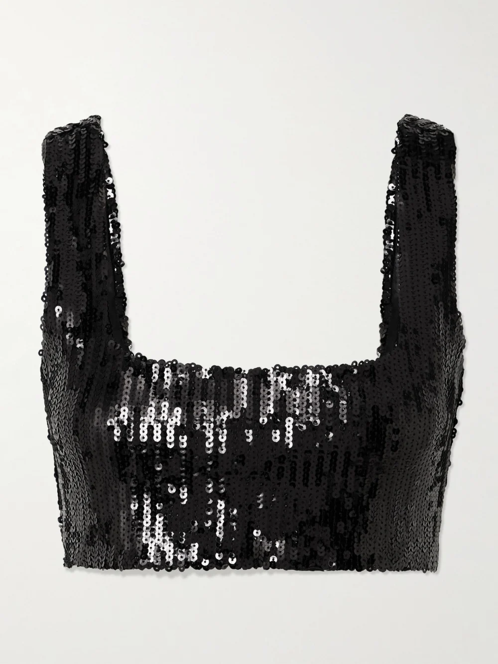 Galvan Beating Heart Cropped Sequined Tulle Top in black