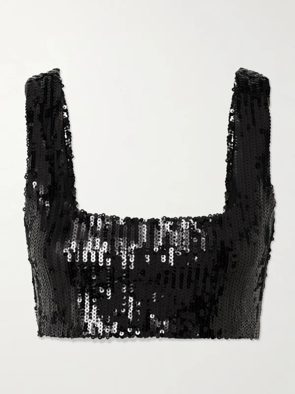 Galvan Beating Heart Cropped Sequined Tulle Top