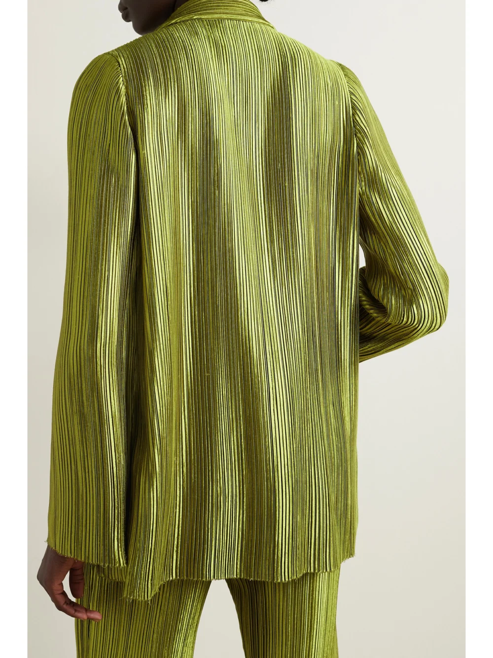 Back view of the Galvan Nuage Metallic Plissé-crepe Blazer