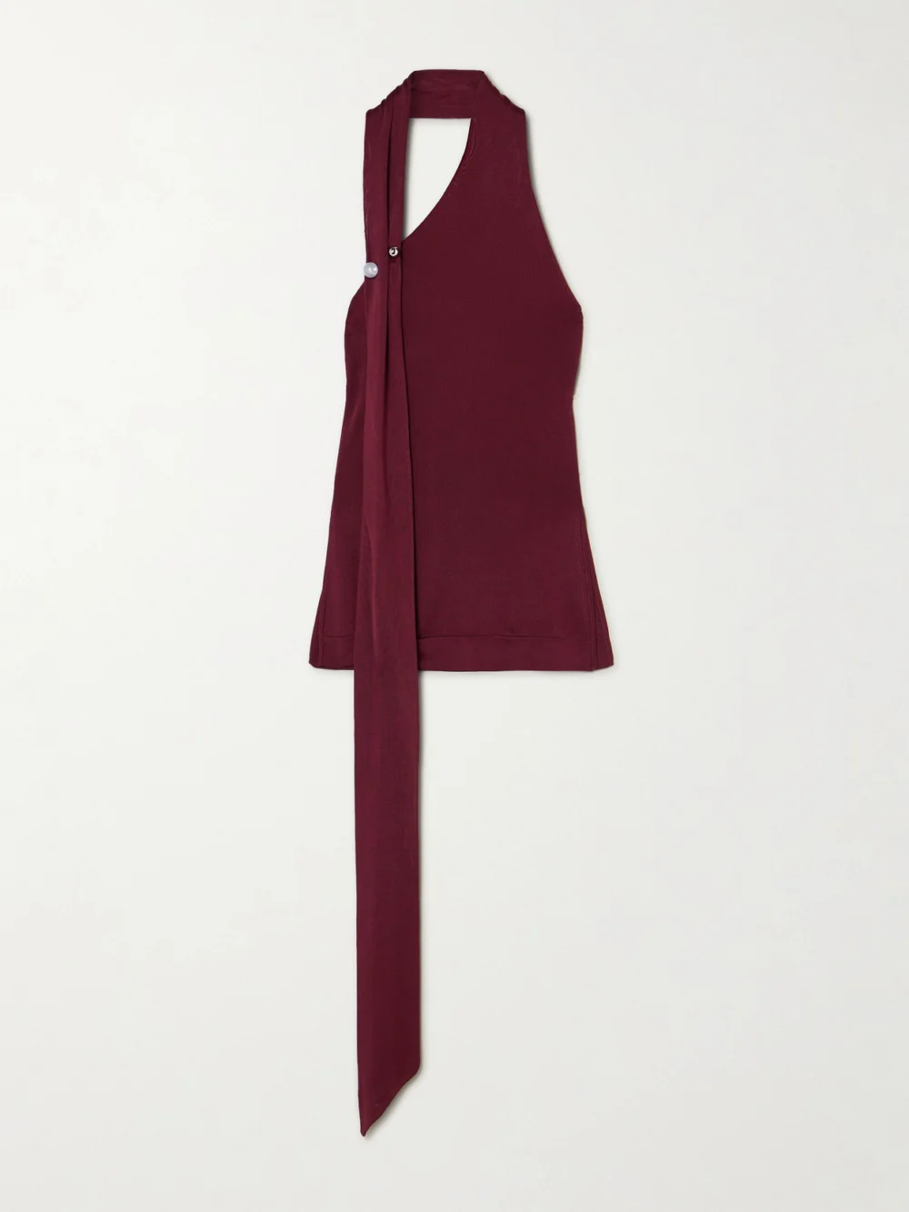 Galvan Pierced Embellished Asymmetric Knitted Top in burgundy