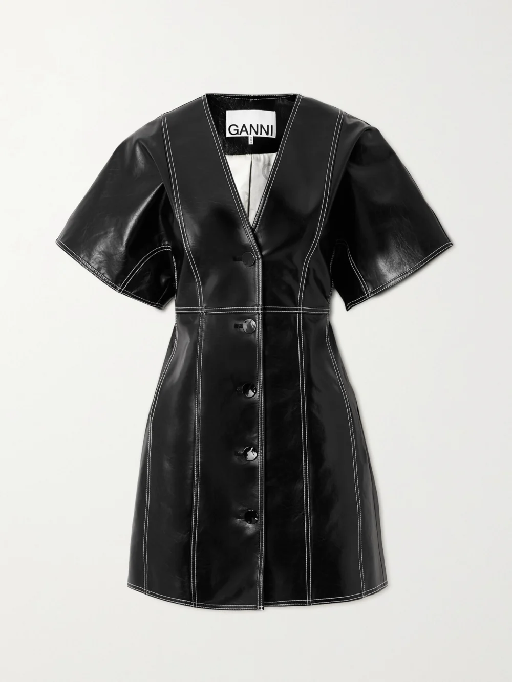 Ganni Faux Patent-leather Mini Dress in black