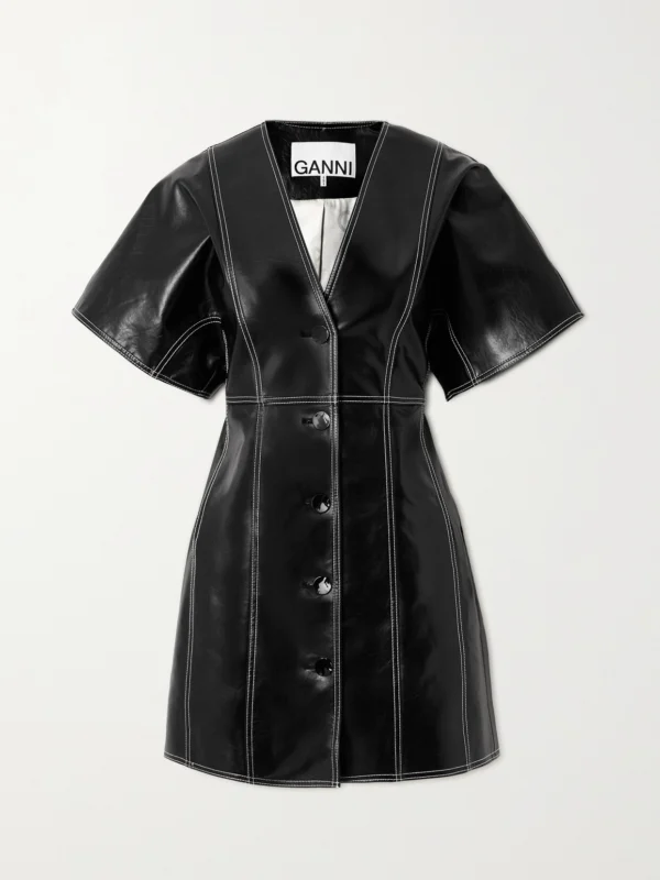 Ganni Faux Patent-leather Mini Dress