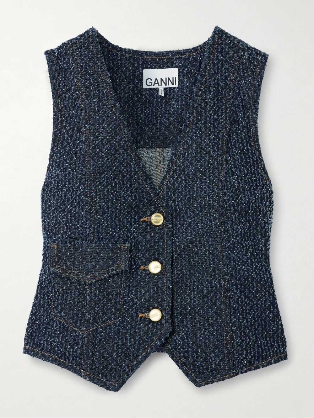 Ganni Fluffy Distressed Organic Denim Vest in blue