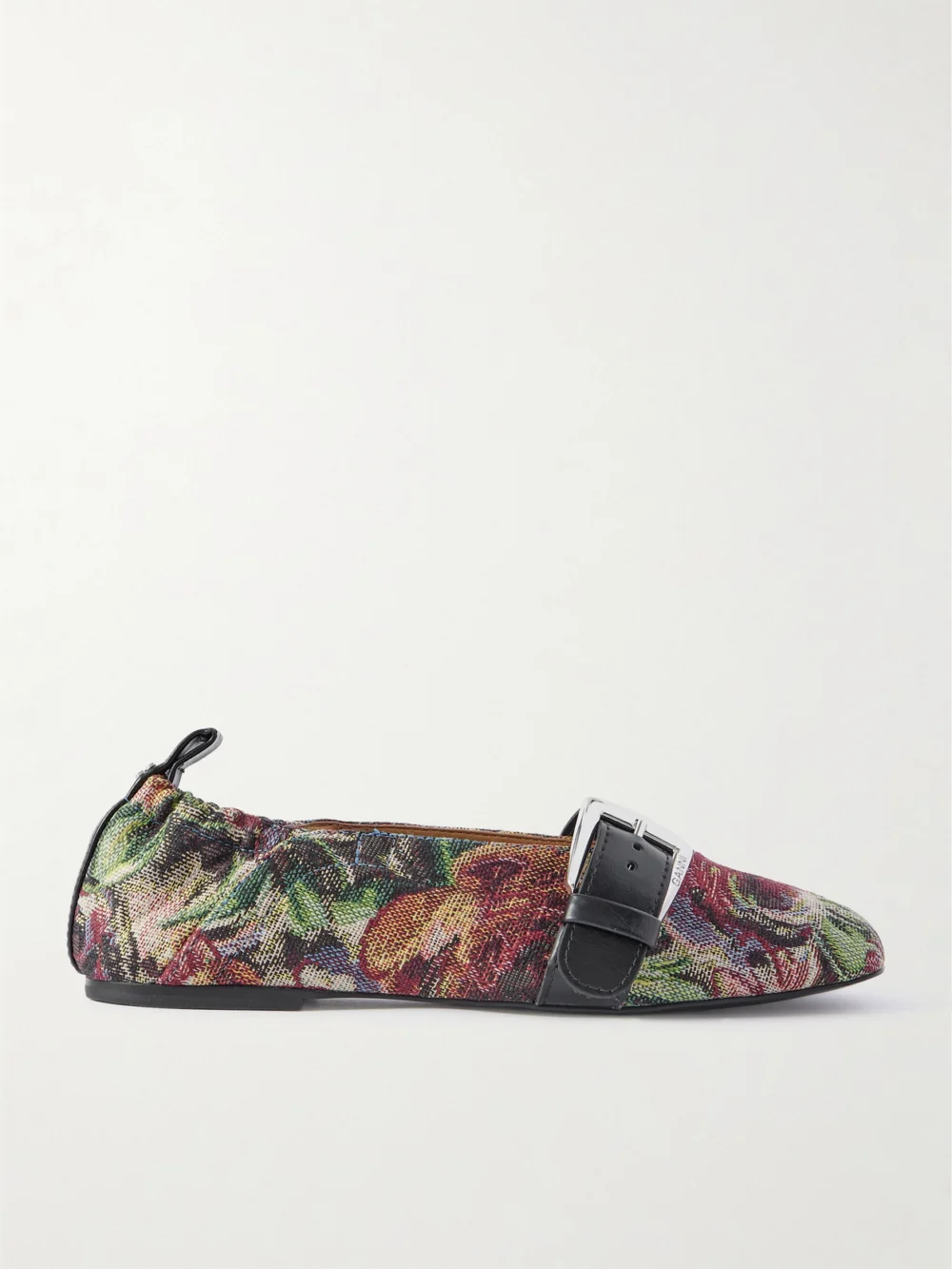 Ganni Leather-trimmed Canvas-jacquard Ballet Flats in multi