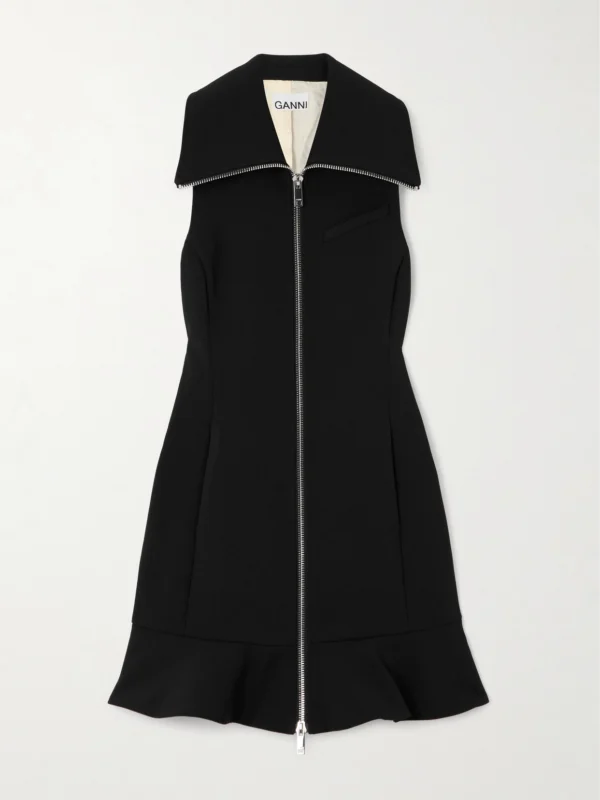 Ganni Paneled Ruffled Crepe Mini Dress