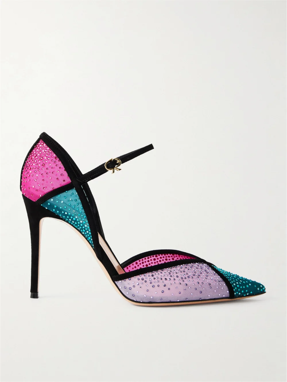 Gianvito Rossi 95 Suede-trimmed Crystal-embellished Mesh Pumps in multi