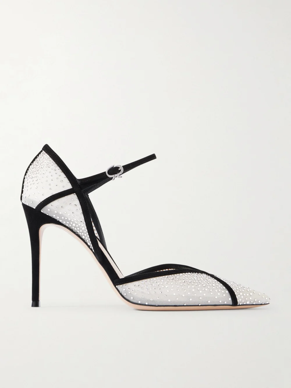 Gianvito Rossi 95 Suede-trimmed Crystal-embellished Mesh Pumps in silver