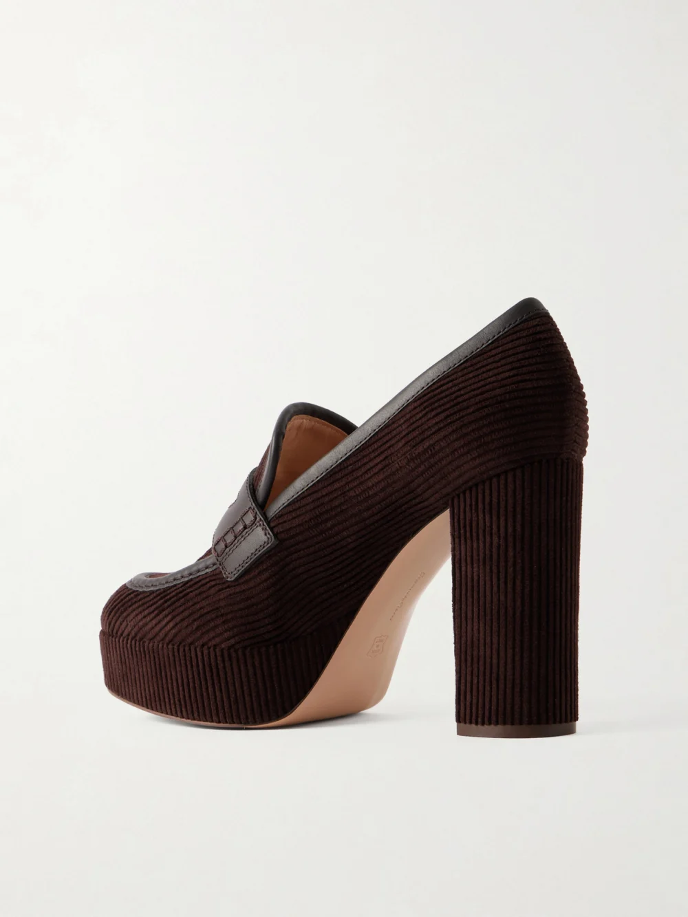 Back view of the Gianvito Rossi Deauville 70 Leather-trimmed Corduroy Platform Pumps