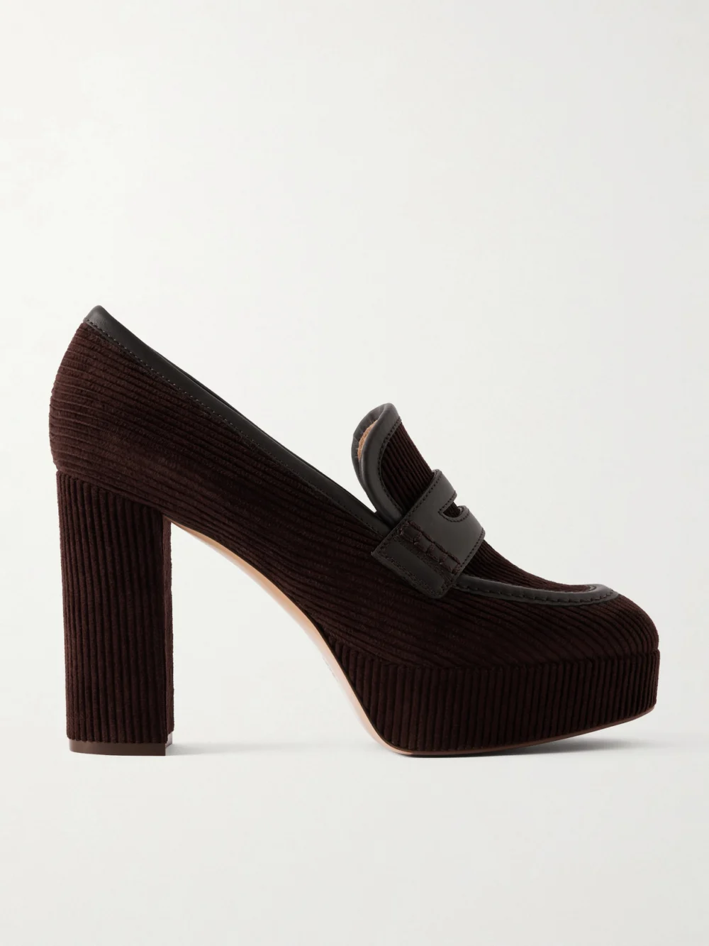 Gianvito Rossi Deauville 70 Leather-trimmed Corduroy Platform Pumps in chocolate